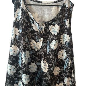 Floral Tank Top - Black and Blue XXL
